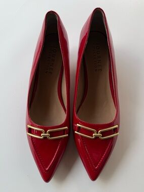 Journee Collection Red Patent Pointed-Toe Flats with Gold Hardware Sz 9.5